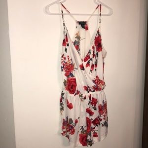 Red and White Floral Romper